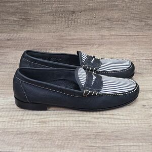 GH Bass Weejuns Men’s Size 10D Black Leather Striped Loafers NEW